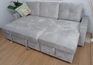 Sofá `Cama PAU ́, Gris Terciopelo, Cómodo. OFERTA!