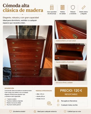 Cómoda alta clásica de madera