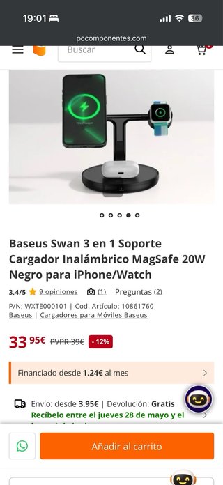 Baseus Swan 3 en 1 Cargador Inalámbrico