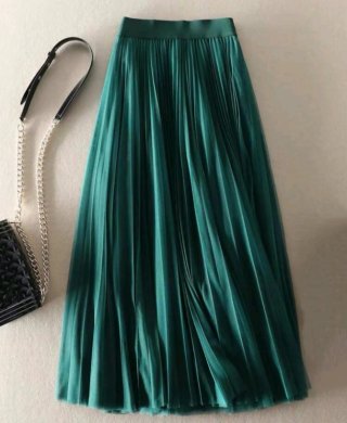 Falda larga plisada verde