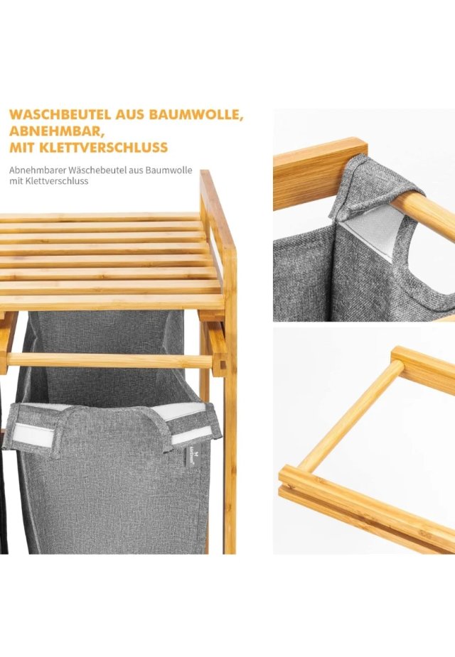 Cesta de Roupa de Bambu 150L Cinza