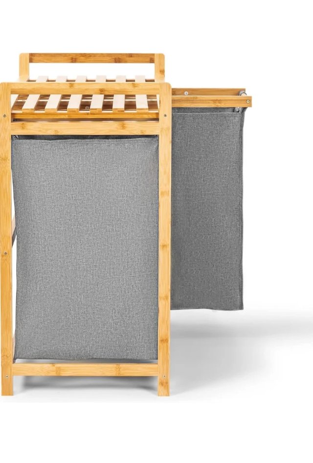 Cesta de Roupa de Bambu 150L Cinza