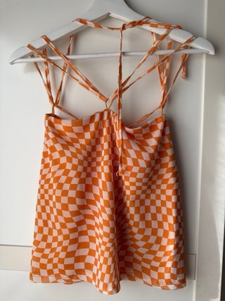 Top Bershka cuadros naranja S