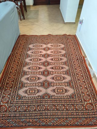 Grande tappeto vintage in lana beige/arancio
