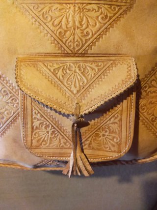 Bolso Cuero Artesanal Beige/Marrón