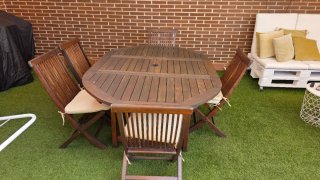 Mesa y 5 Sillas Teka Terraza/Jardín