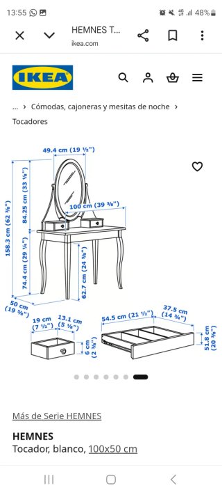 Tocador Ikea blanco con espejo y banco