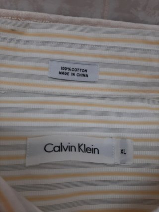 Camisa Calvin Klein Rayas Hombre Amarilla Blanca