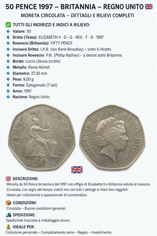 50 Pence UK 1997 Britannia Elisabetta II Circolata