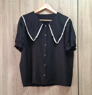 Blusa Shein Cuello Bebé Ribetes Encaje Preppy T.L