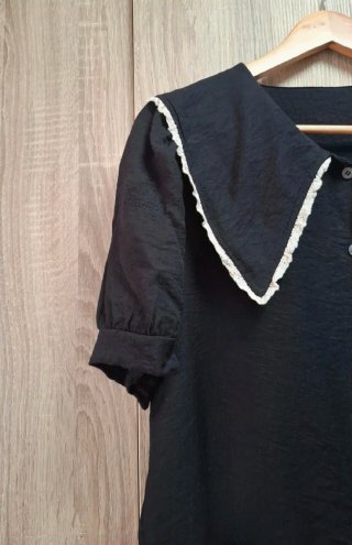 Blusa Shein Cuello Bebé Ribetes Encaje Preppy T.L