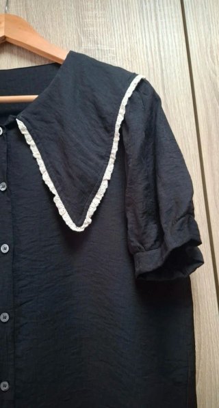 Blusa Shein Cuello Bebé Ribetes Encaje Preppy T.L