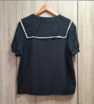 Blusa Shein Cuello Bebé Ribetes Encaje Preppy T.L