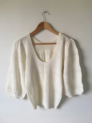 Mango Jersey Blanco Punto Calado Manga Abullonada