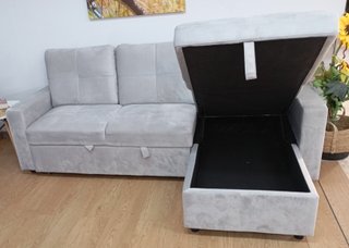 Sofá `Cama PAU ́, Gris Terciopelo, Cómodo. OFERTA!