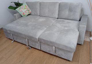 Sofá `Cama PAU ́, Gris Terciopelo, Cómodo. OFERTA!