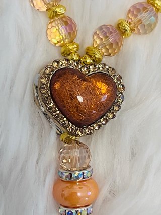 Rosario Cristal Naranja Corazón ámbar y Cruz