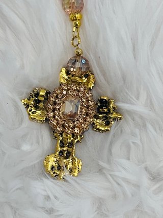 Rosario Cristal Naranja Corazón ámbar y Cruz