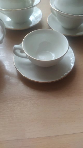 Juego de café porcelana blanco y oro
