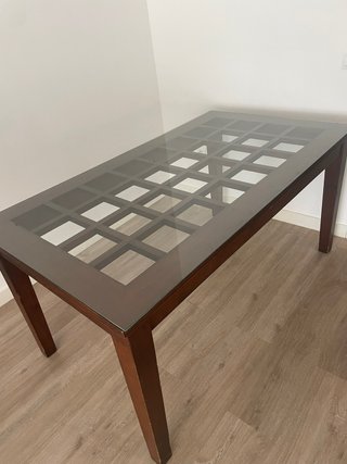 Mesa de comedor cristal y madera