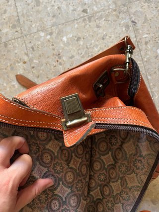 Bolsa de viaje de cuero marrón/naranja