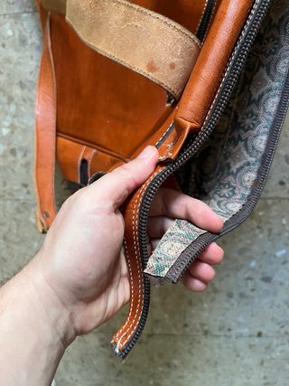 Bolsa de viaje de cuero marrón/naranja