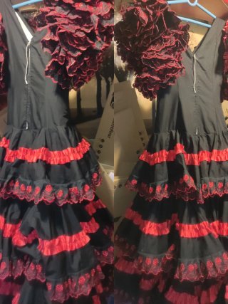 Traje Flamenco Gitana Negro y Rojo