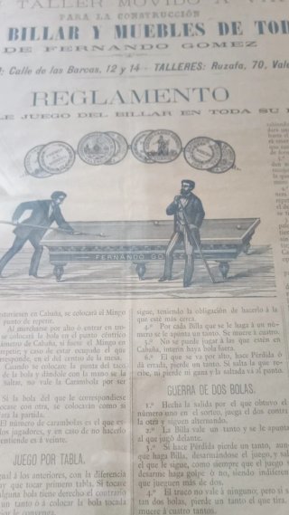 Cartel Publicidad Mesas Billar Fernando Gómez