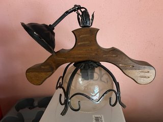 Lampadario Taverna Legno Metallo Vetro