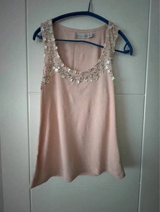 Top Zara nácar y lentejuelas rosa palo