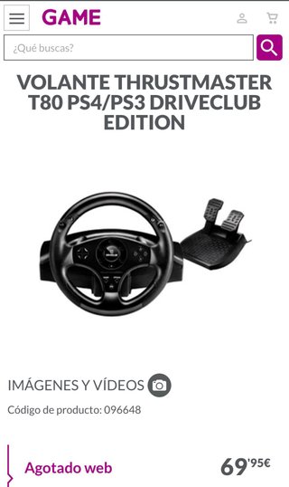 Volante Thrustmaster T80 PS4/PS3 Driveclub