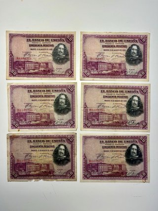 Lote 15 Billetes Antiguos Pesetas (1925-1928)