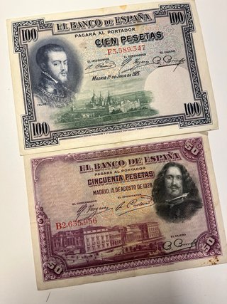 Lote 15 Billetes Antiguos Pesetas (1925-1928)
