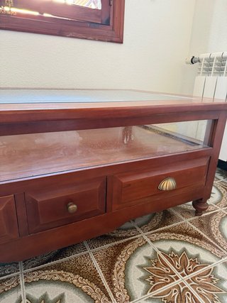 Mesa centro madera con tapa cristal