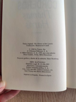 Libro El silencio de los corderos 1993