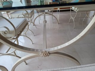 Mesa y sillas forja cristal