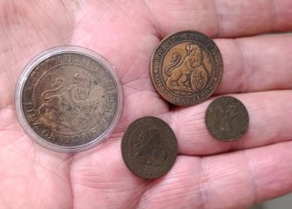 Monedas España 1870 1, 2, 5, 10 CTS