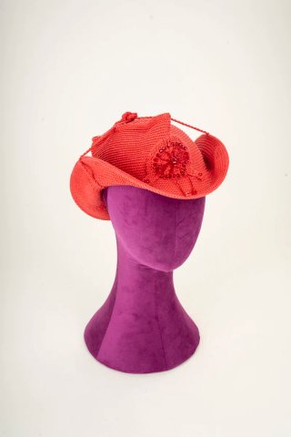 Cappello cowboy, rosso corallo con cristalli