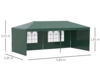 Carpa 6 x 3 mts impermeable, verde, 4 ventanales