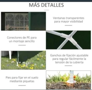 Carpa 6 x 3 mts impermeable, verde, 4 ventanales