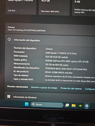 Portátil Asus TUF Gaming A15 Negro