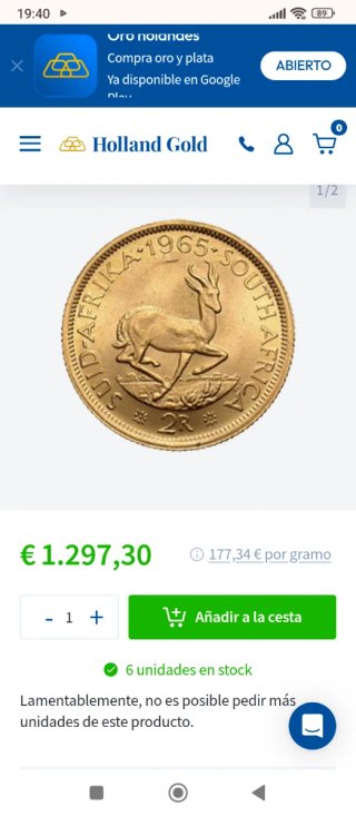 Moneda Oro 2 Rand Sudáfrica 1962
