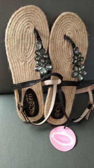 Sandalias Cokett N.41 pedrería cáñamo