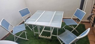 Mesa exterior plegable cristal y metal