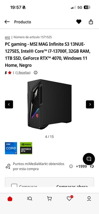MSI Gaming PC Sobremesa core i7, 4070 32gb ram