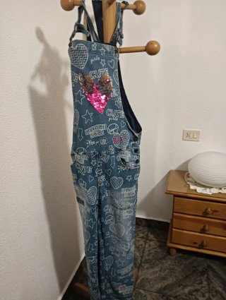 Petos vaqueros niña con corazón lentejuelas