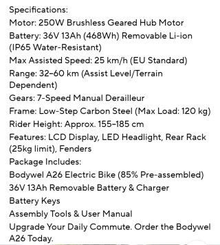 Bicicleta Eléctrica Negra Bodywel 26"