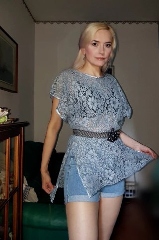 Mini Vestido Encaje Azul y Rosa Talla S