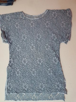 Mini Vestido Encaje Azul y Rosa Talla S