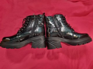 Botines Militares Charol Negro Plataforma Chunky